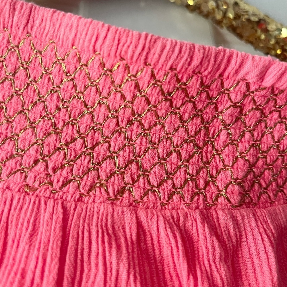 Lilly Pulitzer Off the Shoulder Katya Top Hot Coral Gold Stitching Sz Small - Picture 5 of 9